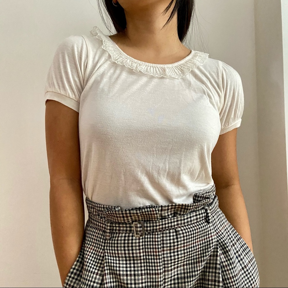 EUC Cream Short Sleeve Blouse